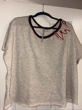 Cop Copine Women’s Cream Speckled Short Sleeve Top with Contrast Trim Large